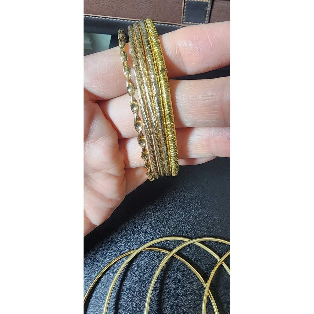 Gold Tone Bangle Bracelet Set 12pc Mixed Texture Diamond Cut Stackable 8 Inch View 4